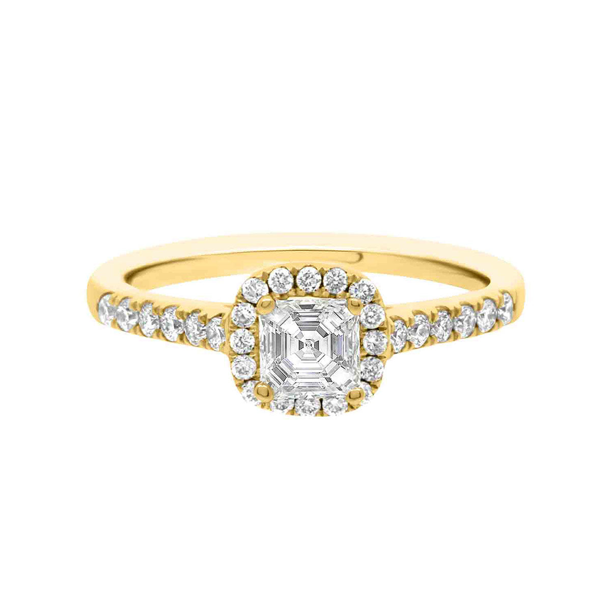 Asscher Halo Diamond Ring in yellow gold