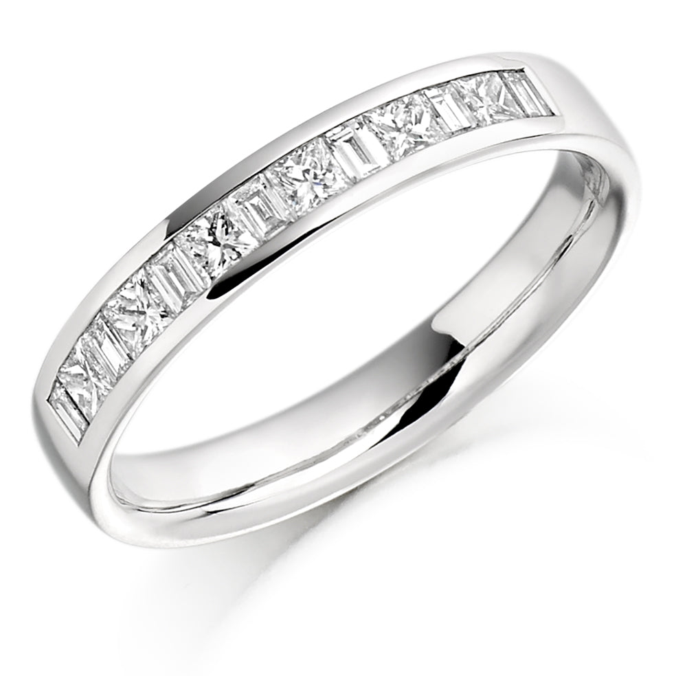 Baguette Cut Diamonds With Round Cut Diamond Eternity Ring white gold