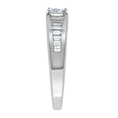 Baguette Diamond Ring made from white gold pictured vertical from an end view