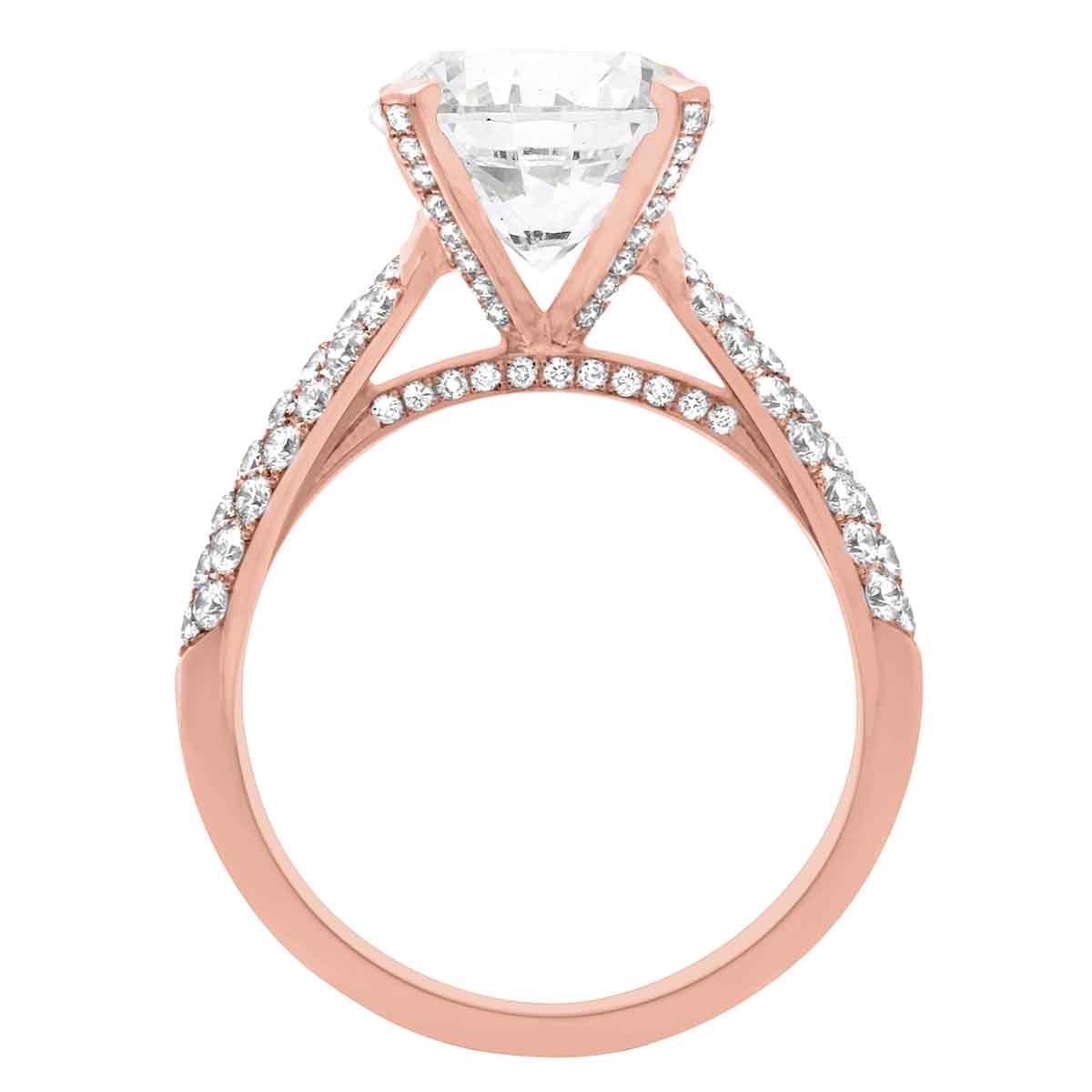 Bespoke Diamond Ring made from rose gold pictured in a upright position