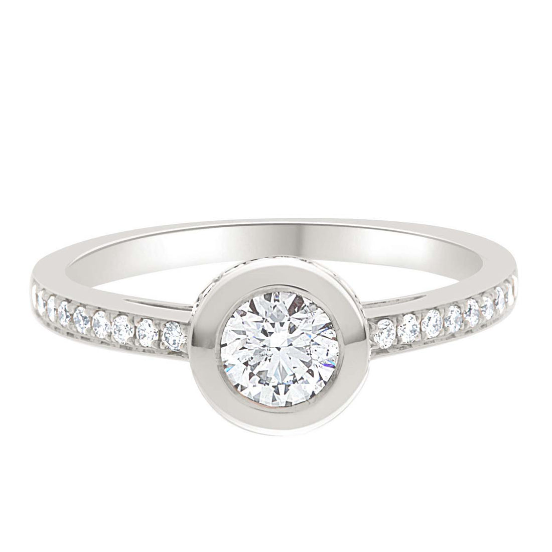 Bezel Engagement Ring made of white gold and diamonds