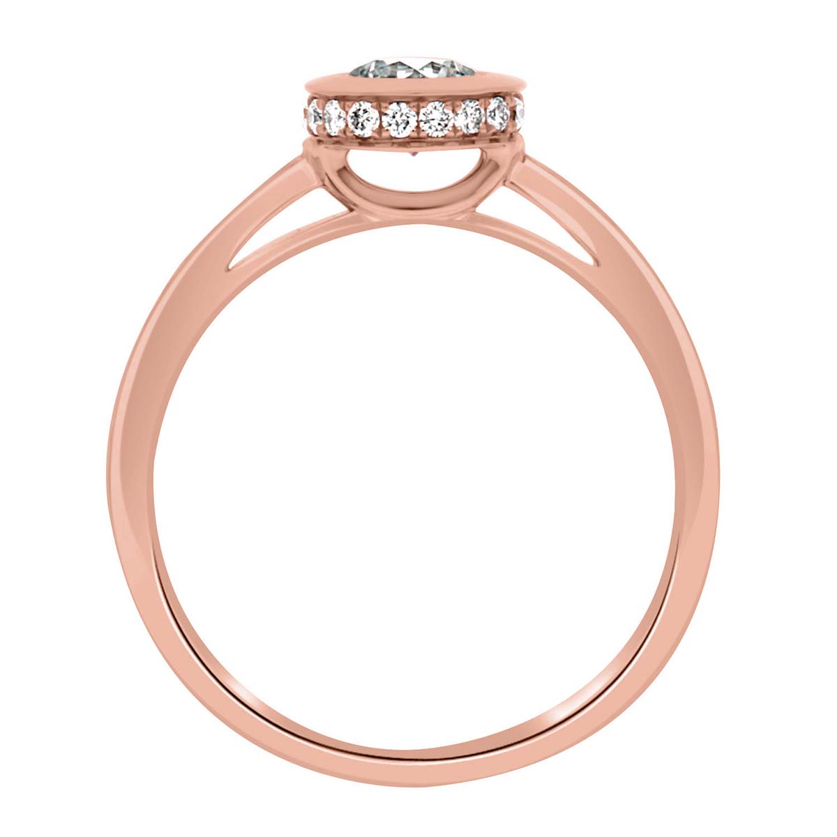 Bezel Round Diamond Engagement Ring with Rose Gold Set Band - ‘Jade’