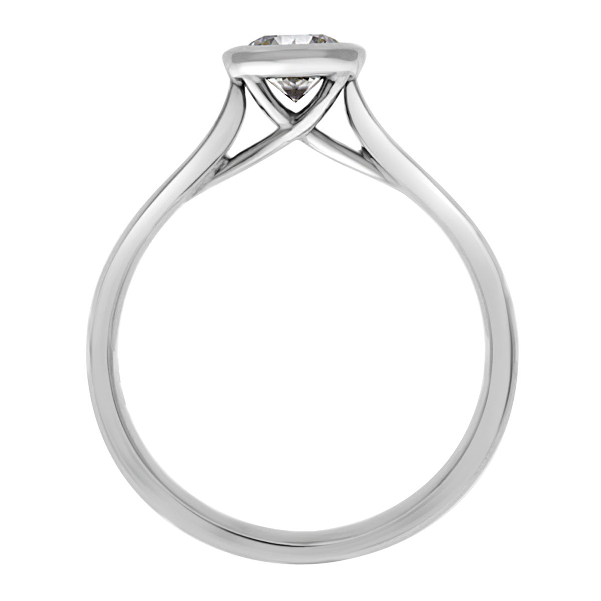 Bezel Set Engagement ring in white gold in upstanding view