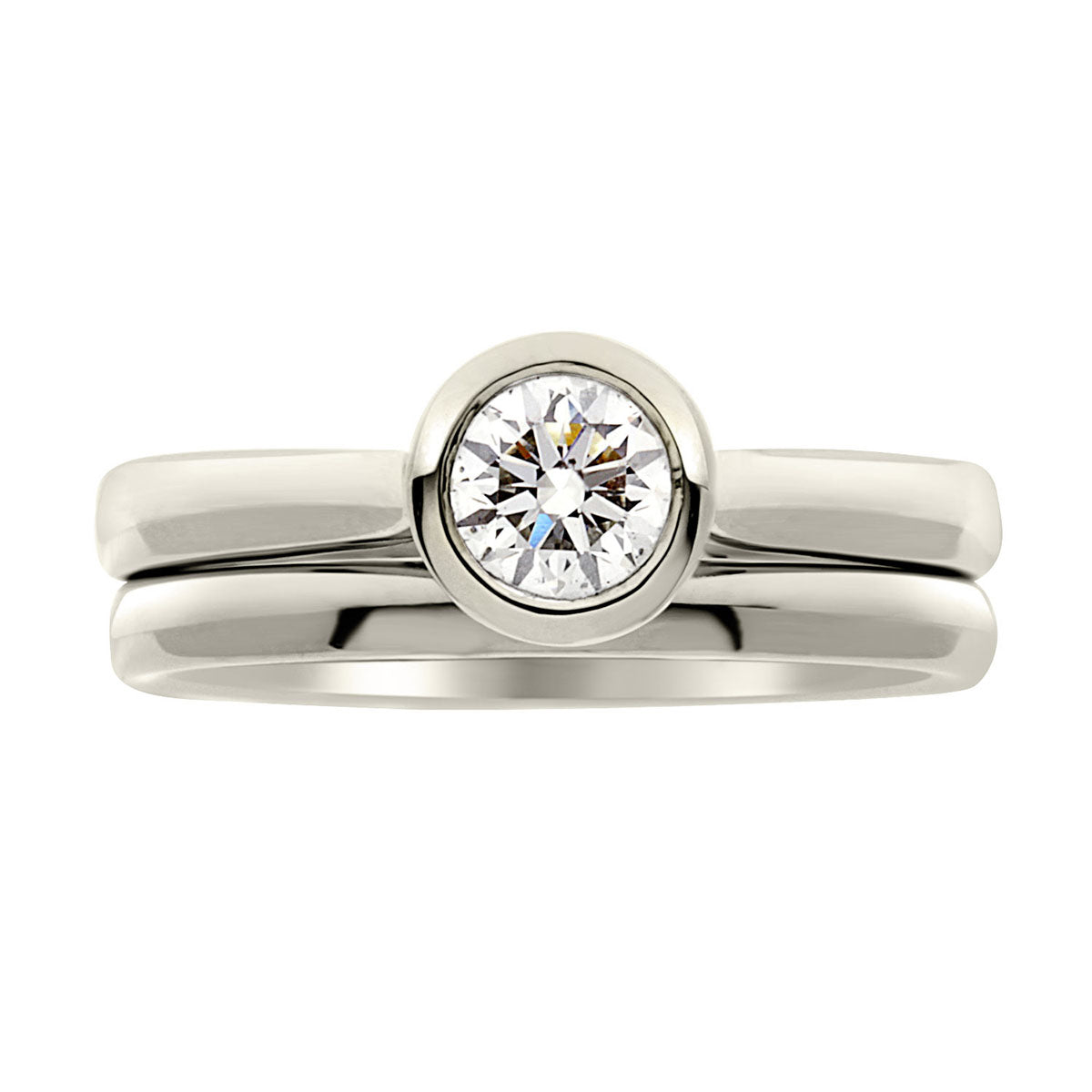 Round Cut Diamond Engagement Ring with White Gold Bezel Set Band - ‘Laura’