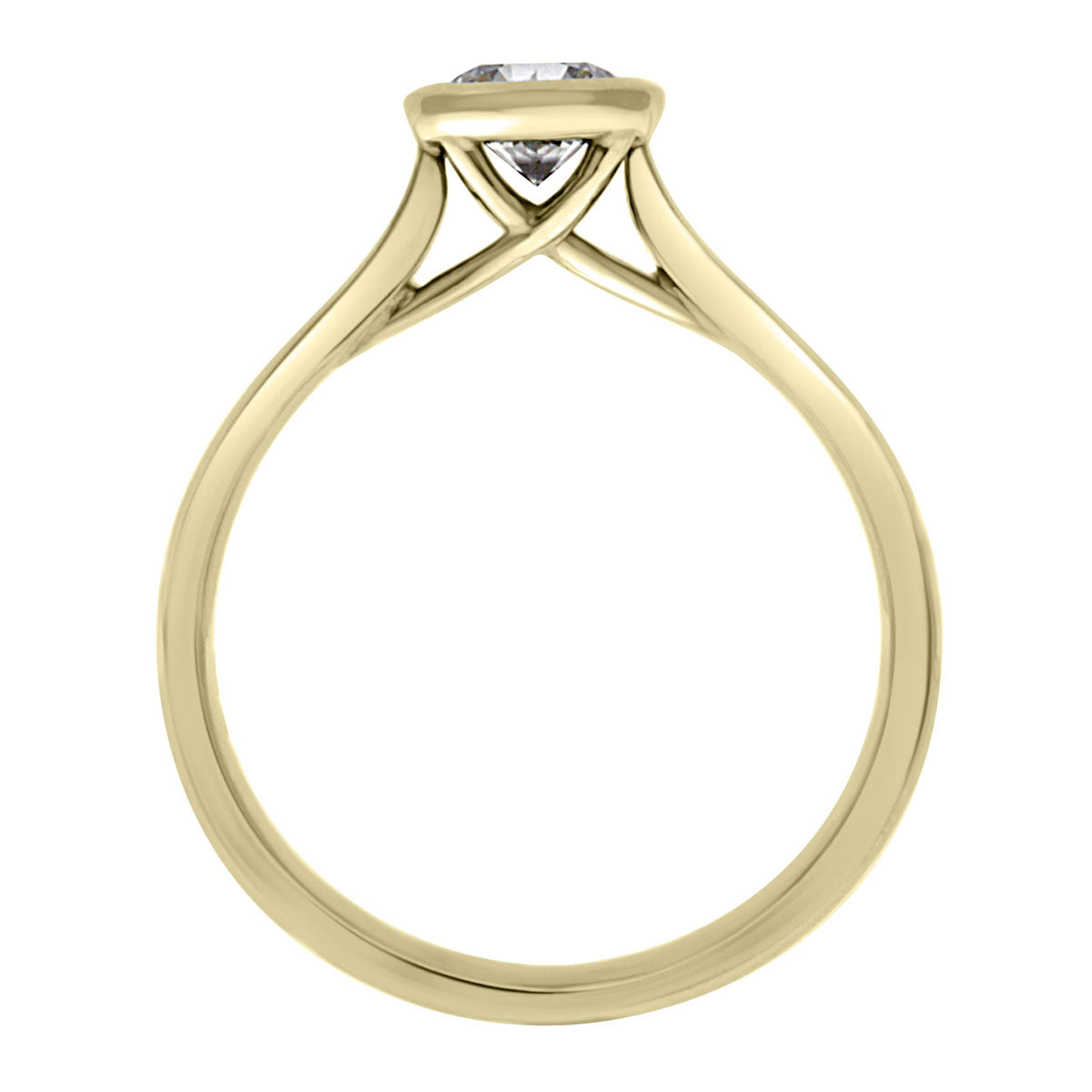 Bezel Set Engagement ring in 18kt yellow gold  in upright position