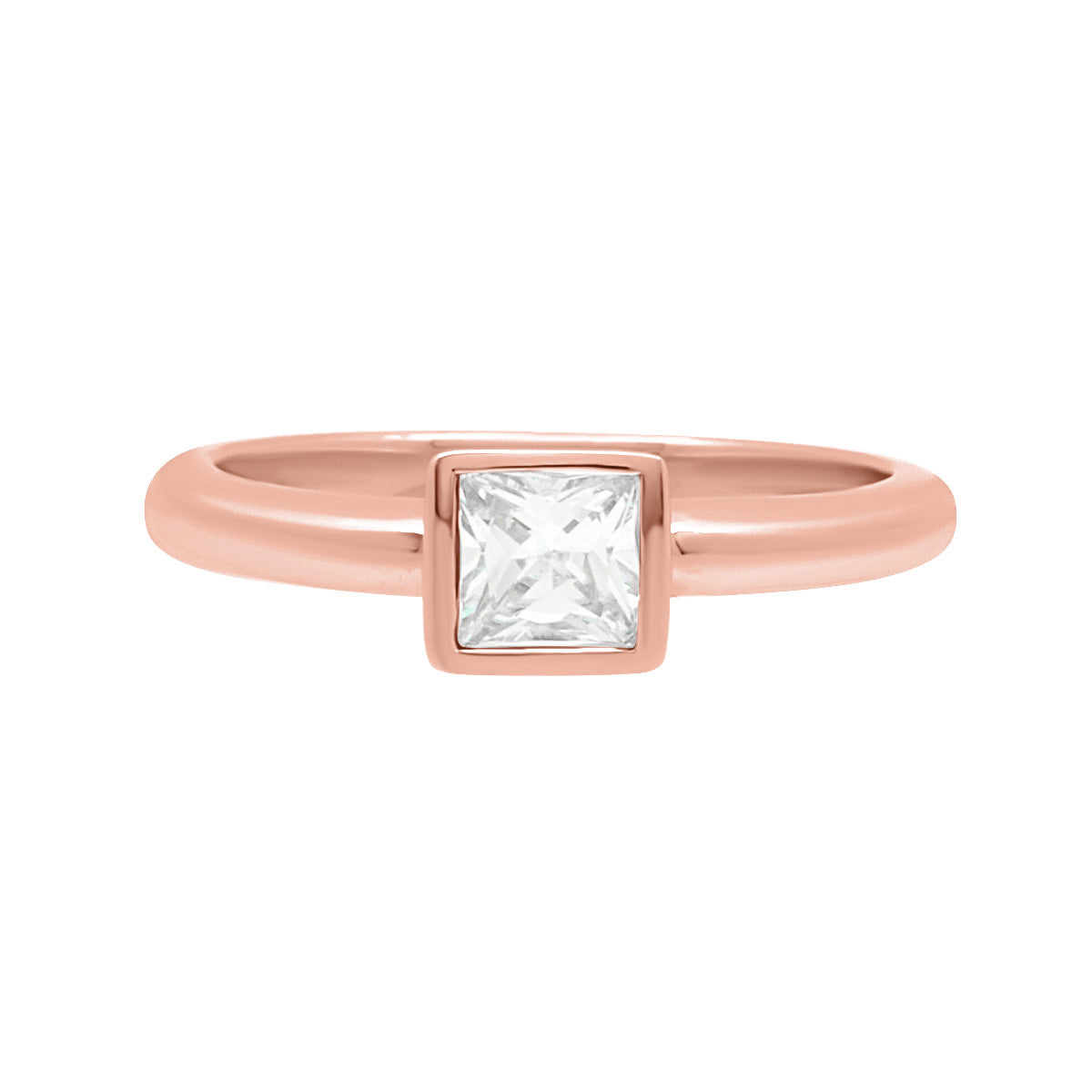 Bezel Set Princess Cut Engagement Ring In Rose Gold