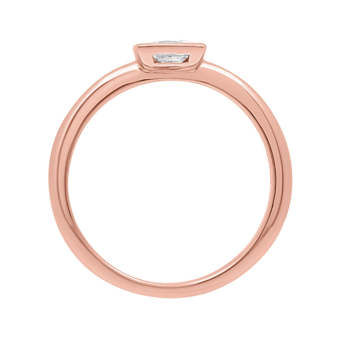 Bezel Set Princess Cut Engagement Ring In Rose Gold stending upright