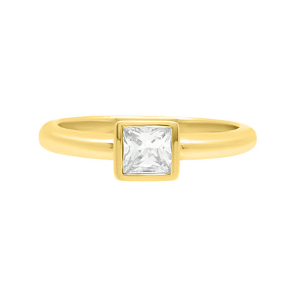 Bezel Set Princess Cut Engagement Ring In Yellow Gold
