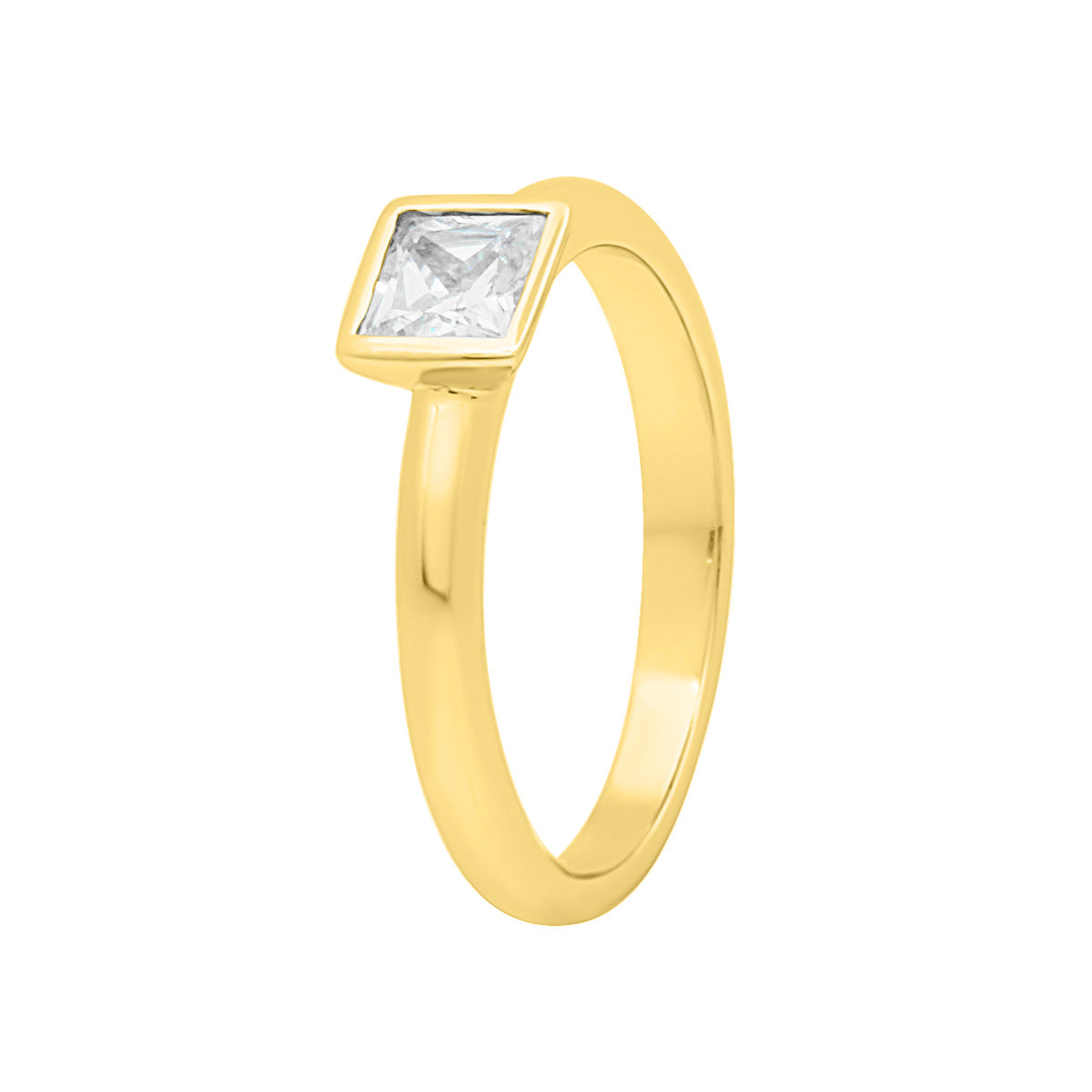 Bezel Set Princess Cut Engagement Ring In 18kt Yellow Gold
