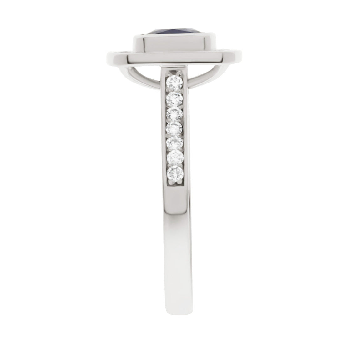 Sapphire Diamond Engagement Ring in white gold in a vertical position from an end view