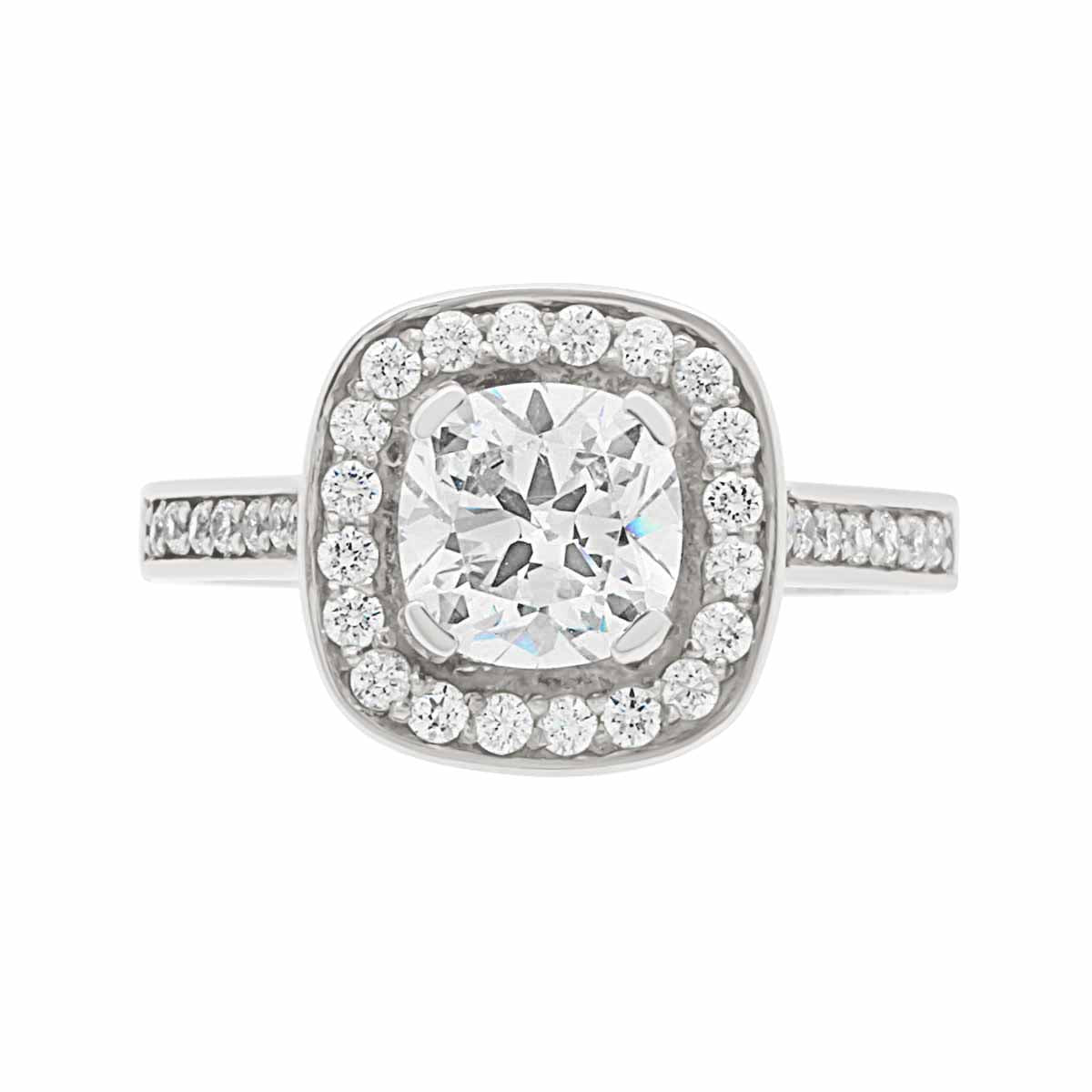 Cushion Cut Diamond Antique Engagement Ring with Bezel Platinum Set Band - 'Elle'