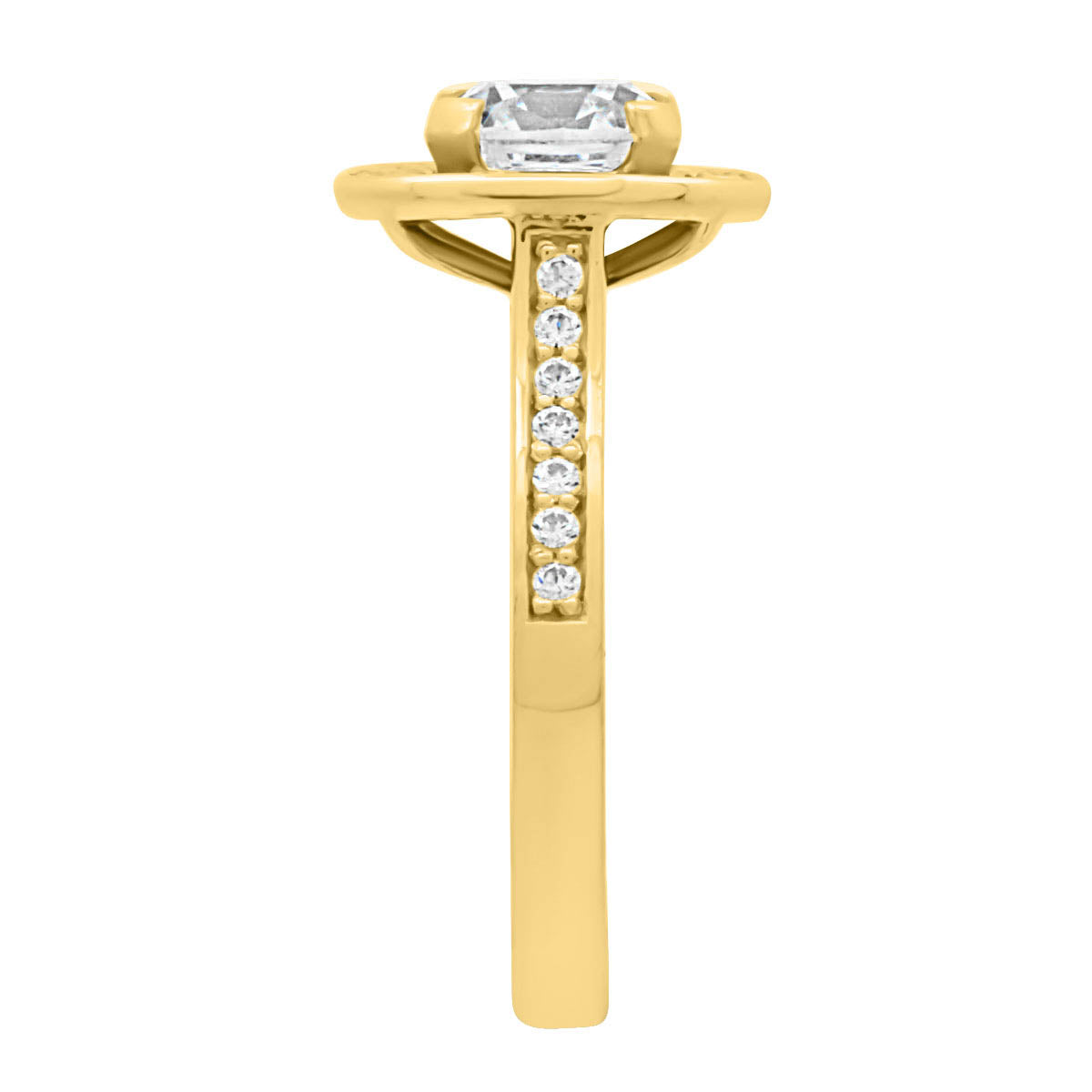 Cushion Cut Diamond Antique Diamond Ring in yellow gold in end view