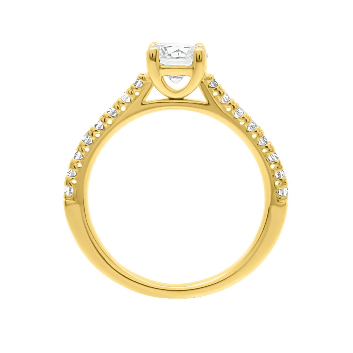Castell Set Diamond Ring made from yellow gold pictured in a upright position