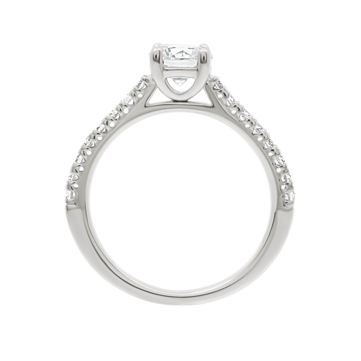 Castell Set Diamond Ring made from platinum in an upright position