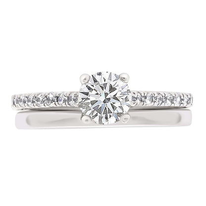 Castell Set Diamond Ring made from platinum with a plain wedding ring