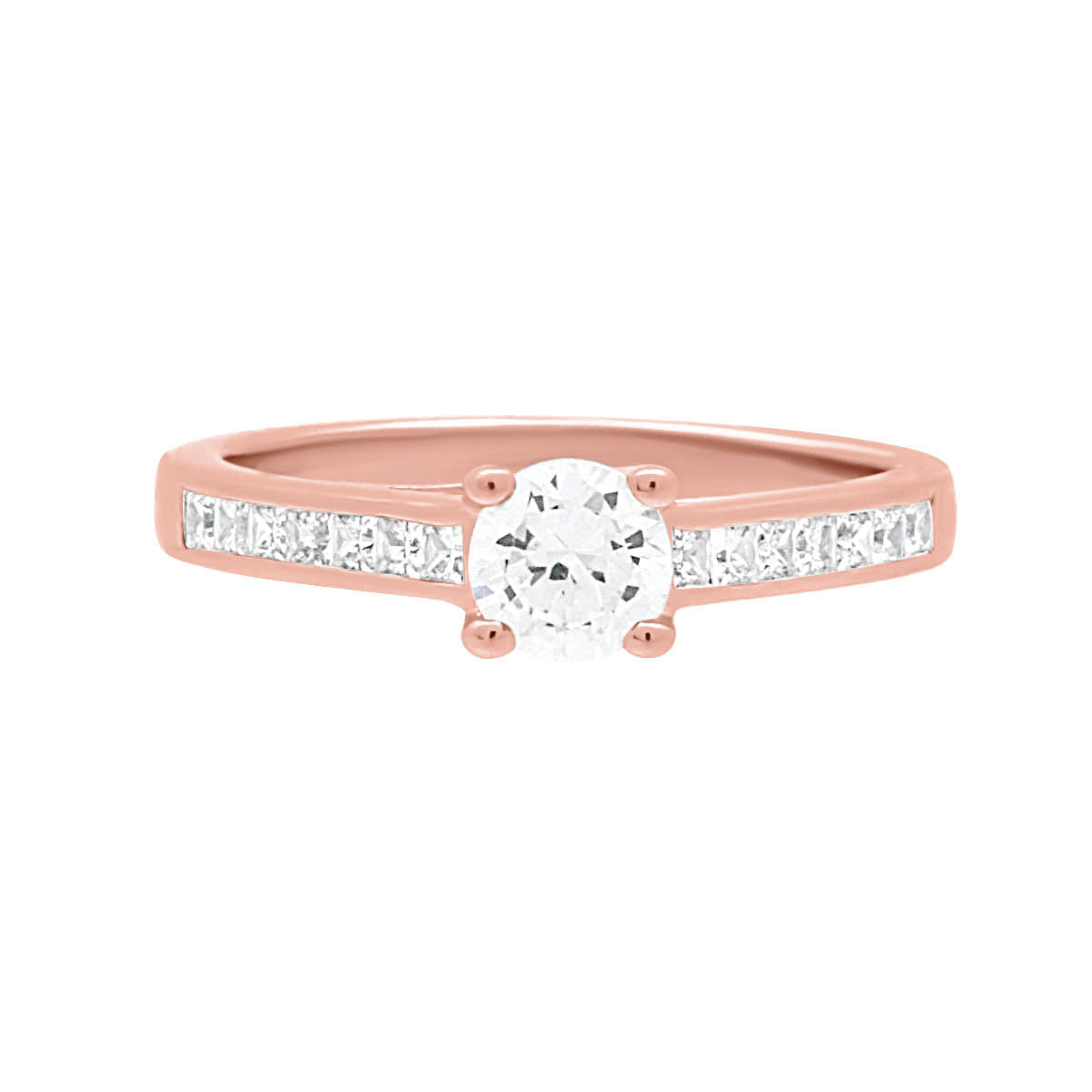 Round Cut Diamond Engagement Ring with Rose Gold Channel Set Band - ‘Megan’