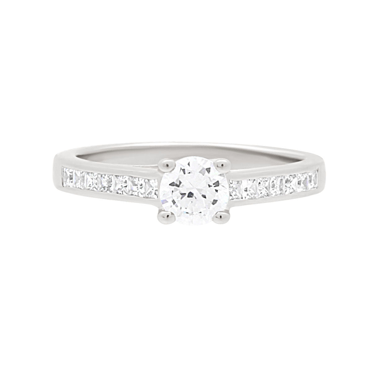 Round Cut Diamond Engagement Ring with White Gold Channel Set Band - ‘Megan’