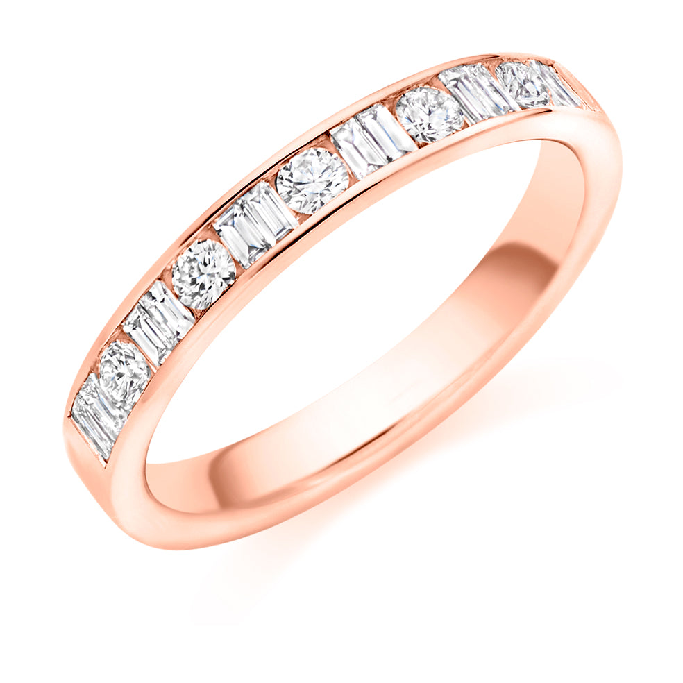 Channel Set Mixed Cut Diamonds eternity ring in rose gold
