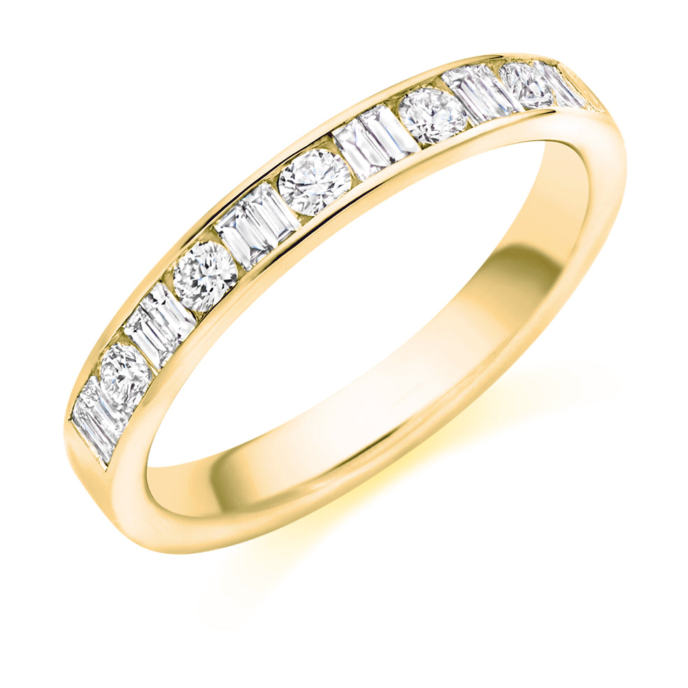 Channel Set Mixed Cut Diamonds eternity ring in yellow gold
