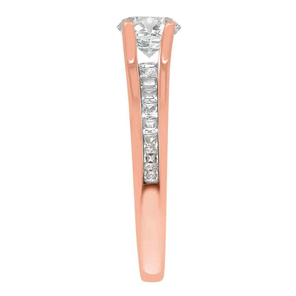 Channel Set Diamond Ring set in rose gold viewed from an end view