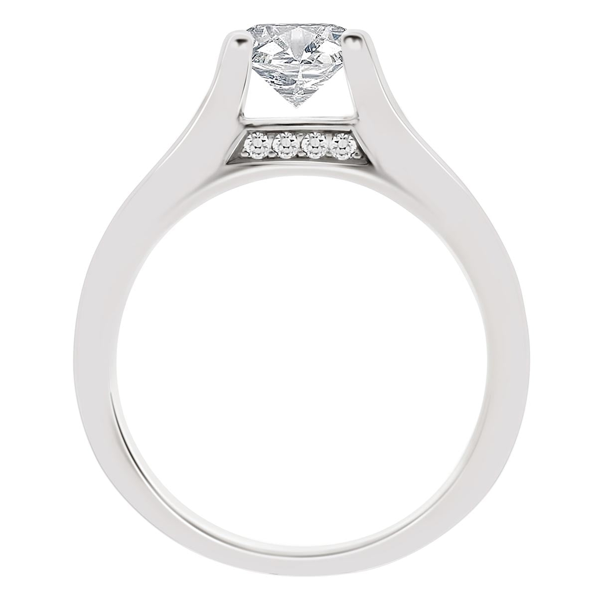 Channel Set Diamond Ring set in white gold standing upright 