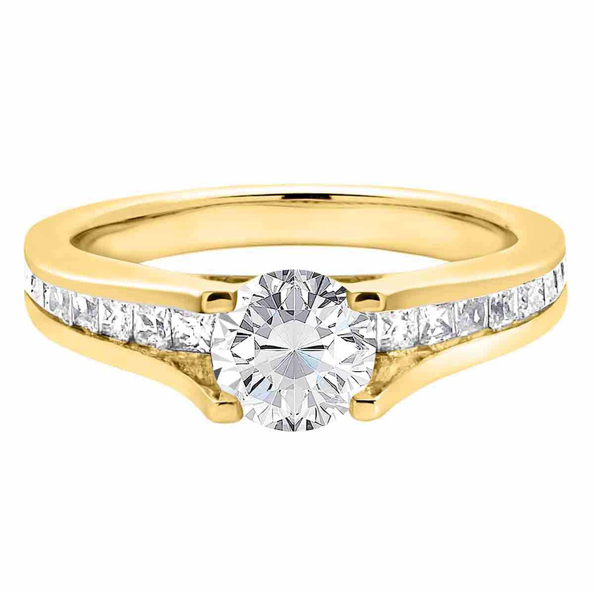 Channel Set Diamond Ring set in yellow gold