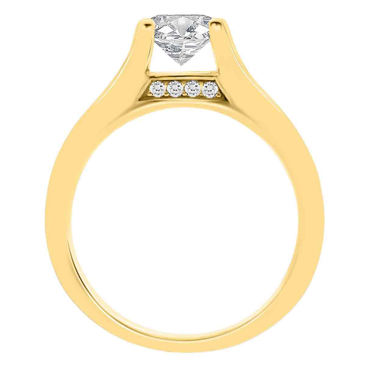 Channel Set Diamond Ring set in yellow gold standing upright