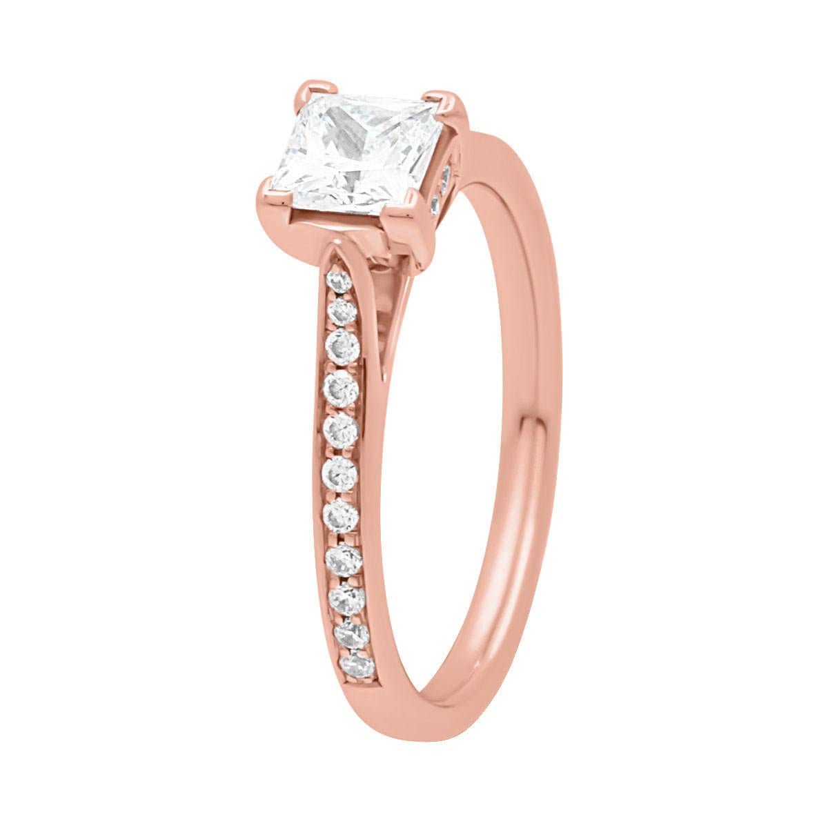 Chevron Claw Engagement Ring made of rose gold inan angled position