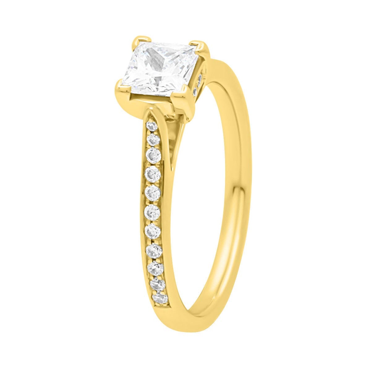 Chevron Claw Engagement Ring  made of yellow gold in an angled position
