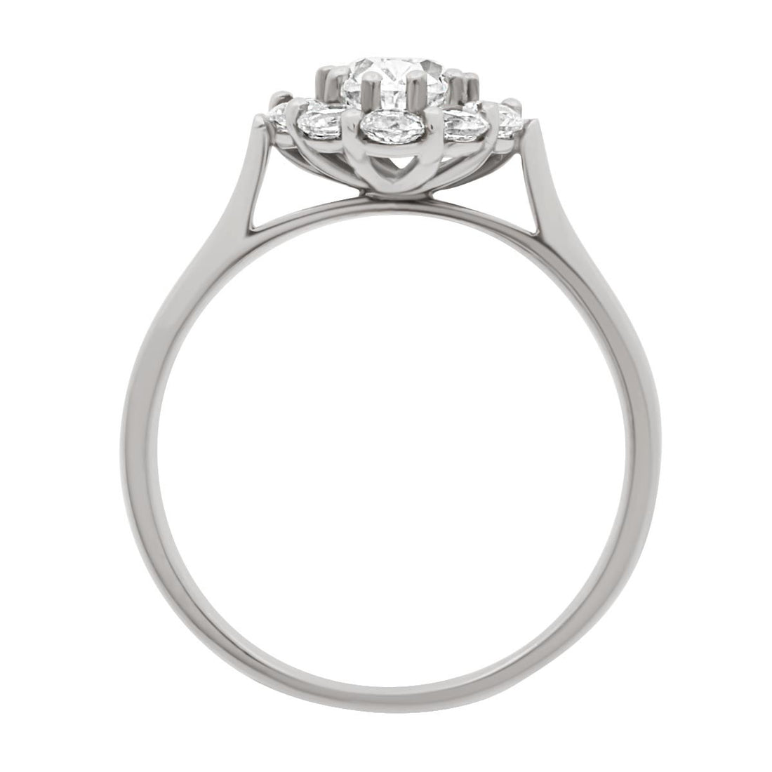 Cluster Engagement Ring IN WHITE GOLD in an upright standing position