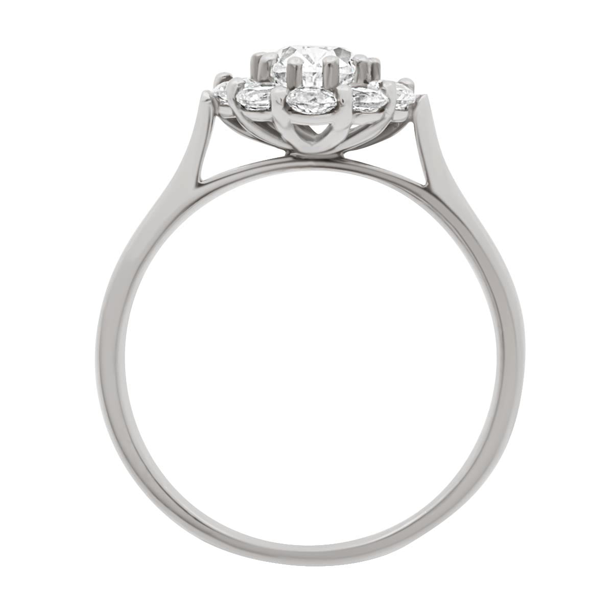 Cluster Engagement Ring IN WHITE GOLD in an upright standing position