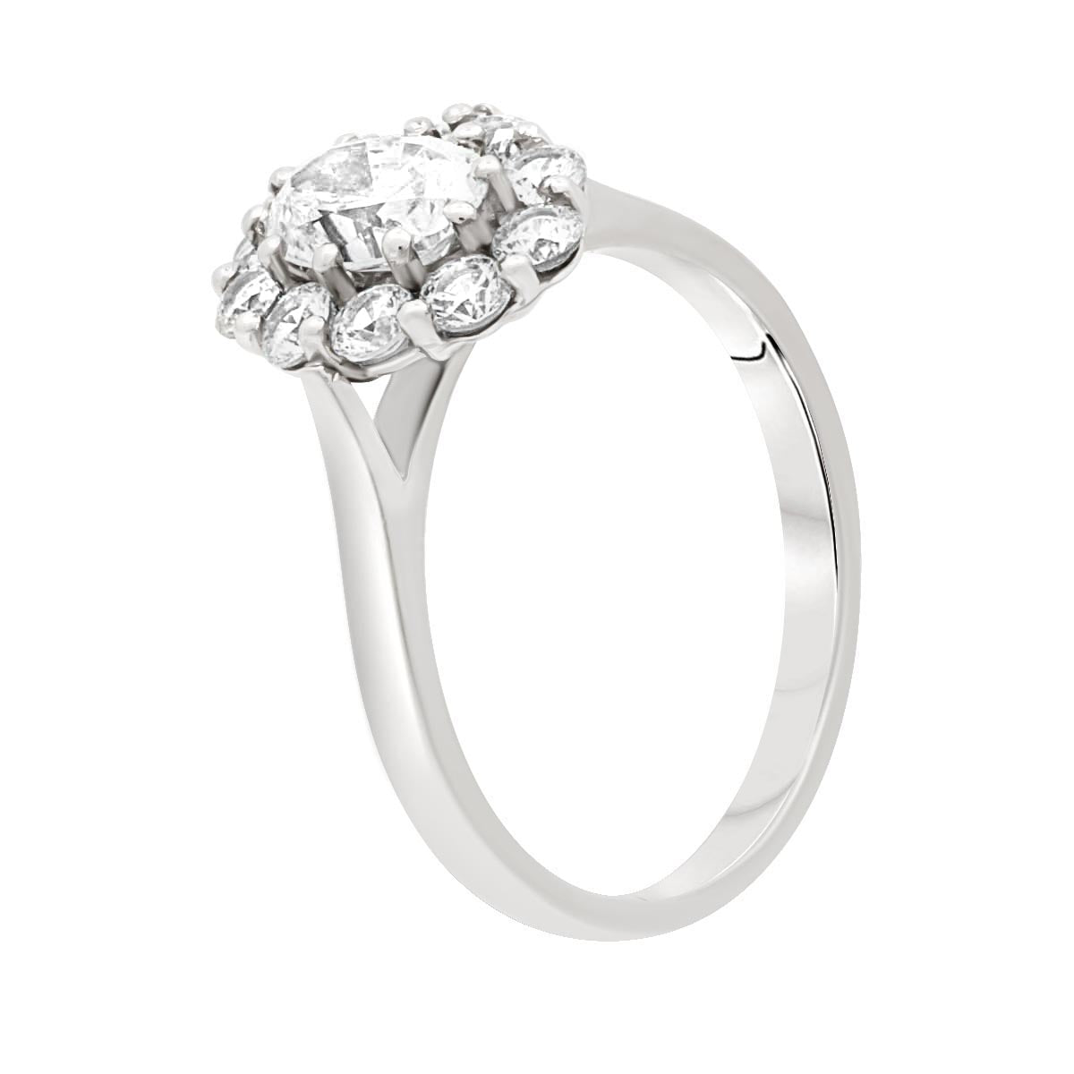 Cluster Engagement Ring IN WHITE GOLD in an angled position