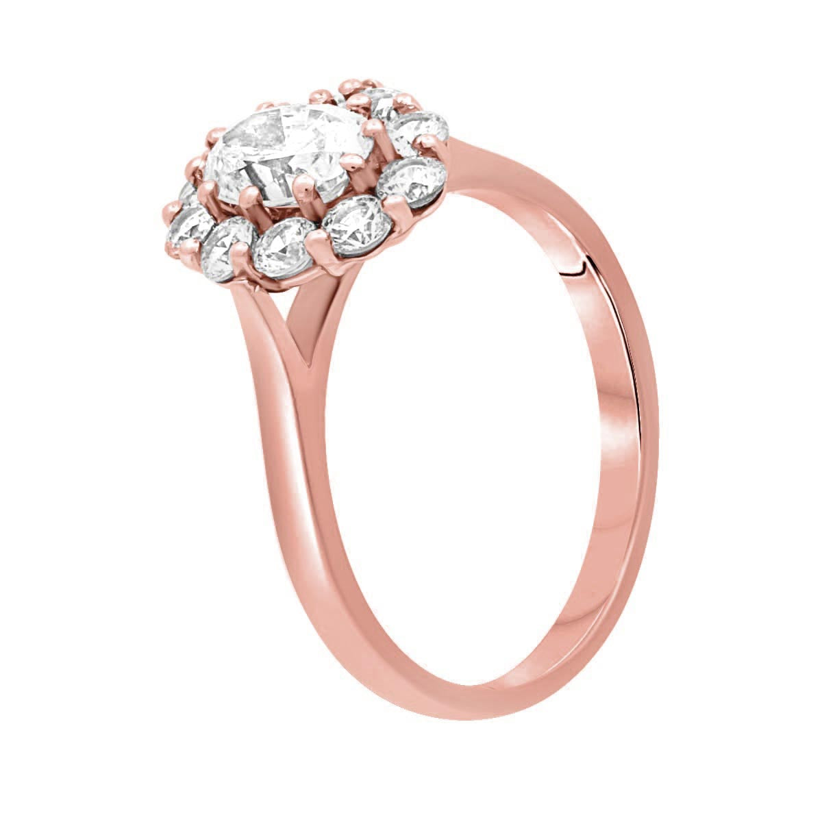 Cluster Engagement Ring in rose gold in a angled position