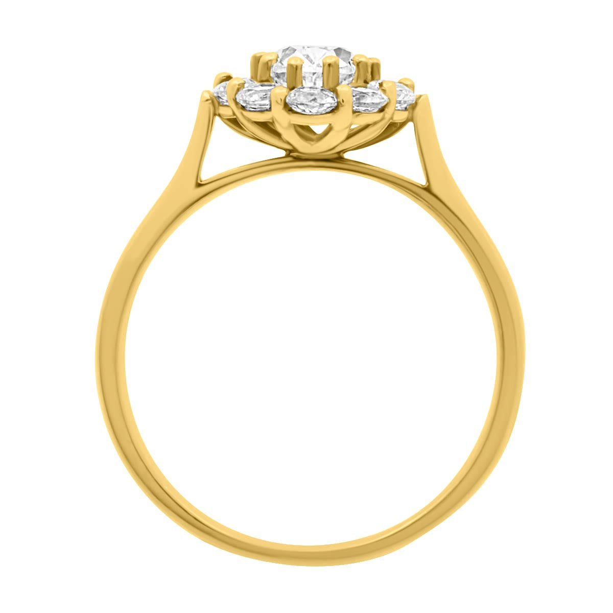Cluster Engagement Ring in yellow gold upright and on a white background