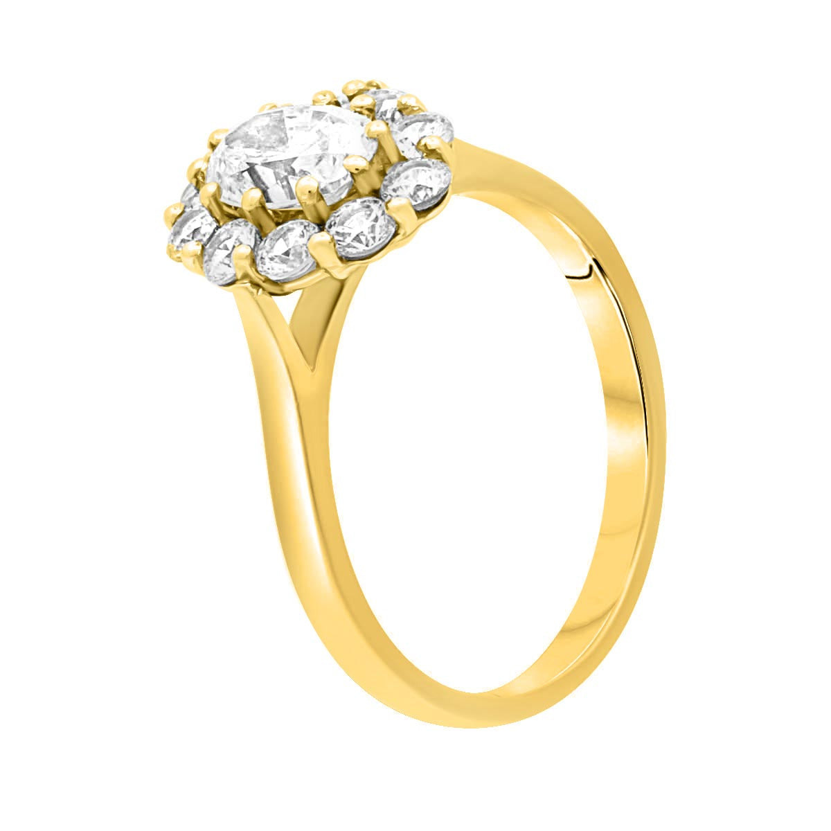Cluster Engagement Ring in yellow gold in an angled view