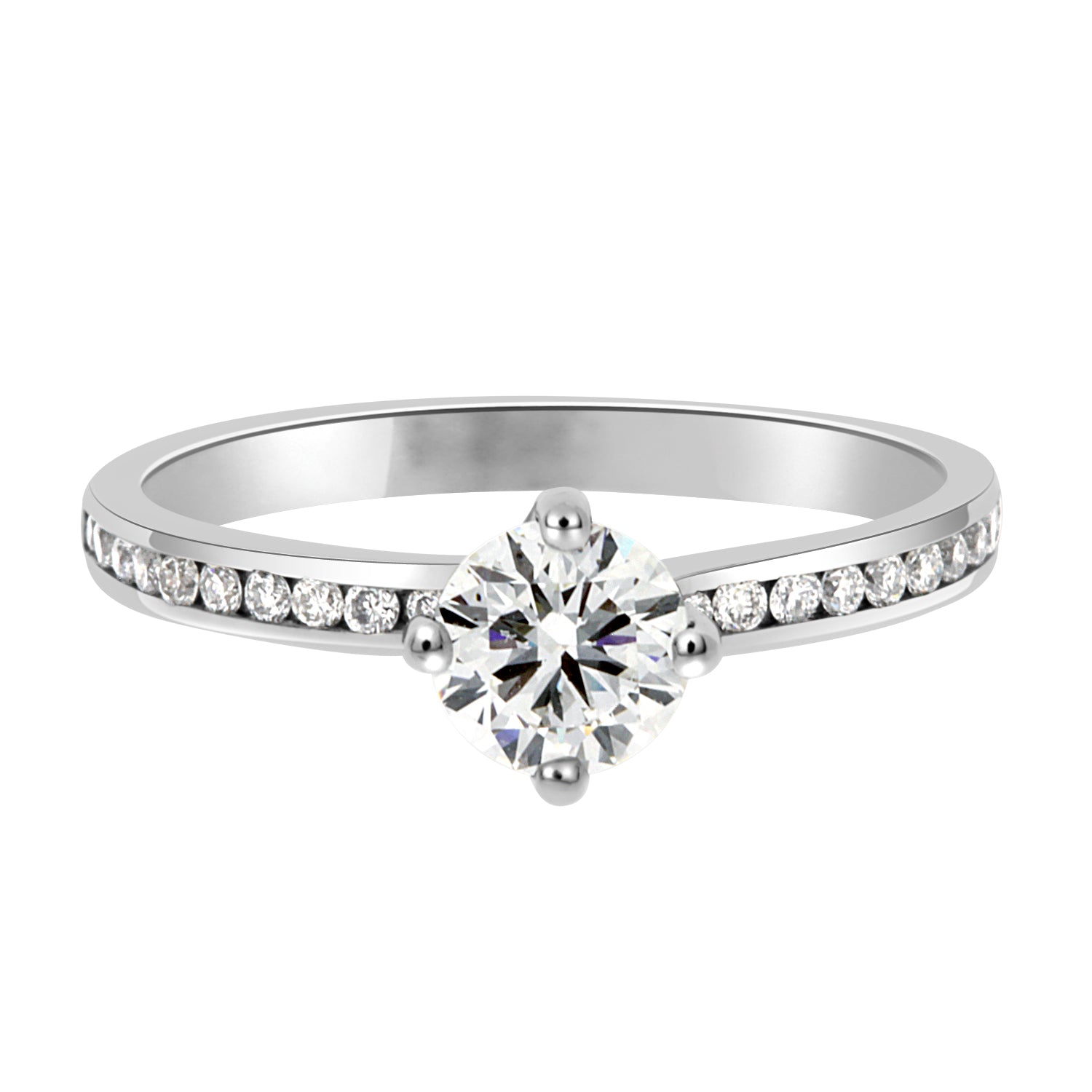 Compass-Set Solitaire Diamond Engagement Ring with White Gold Channel Set Band - ‘Chloe DS’