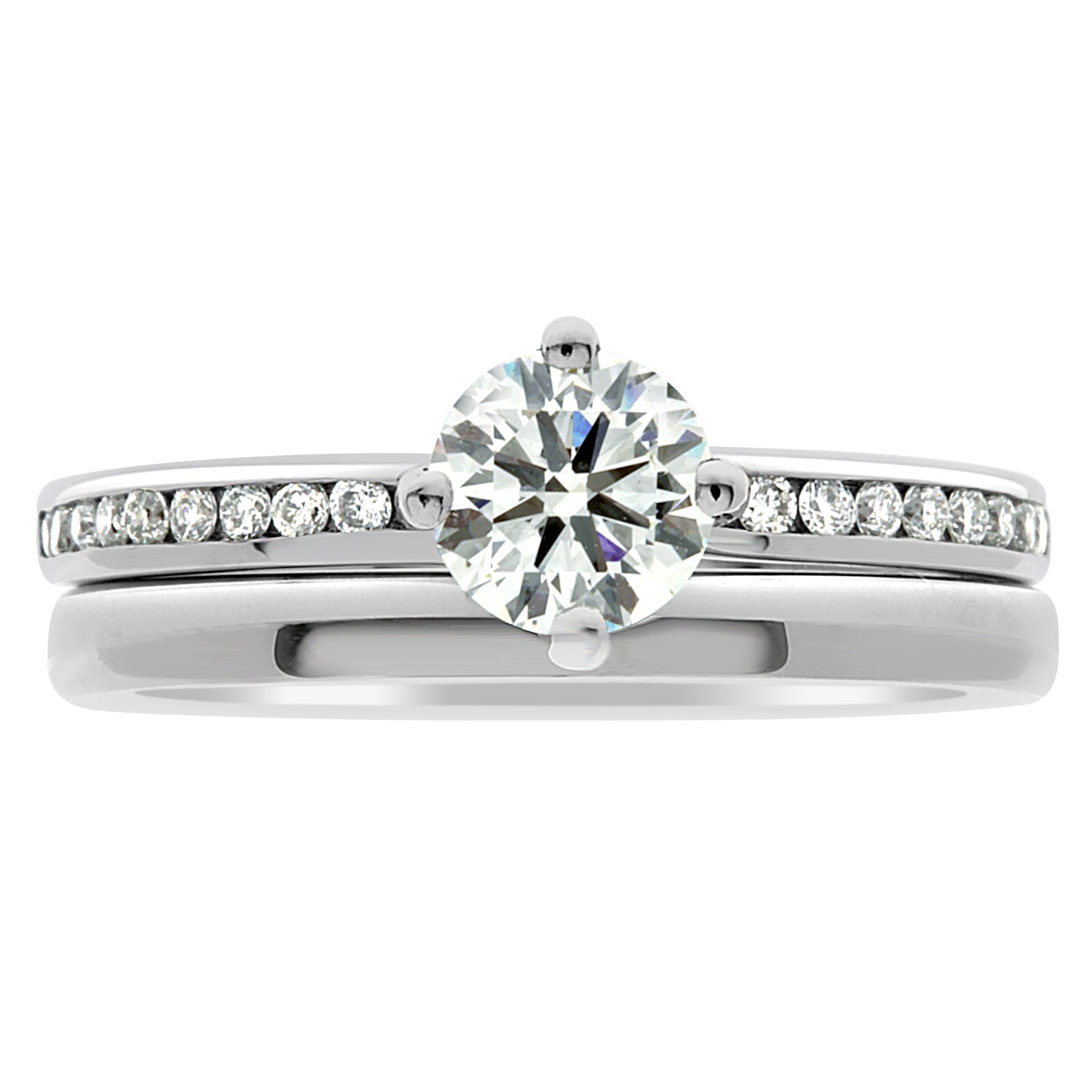 Compass-Set Solitaire Diamond Engagement Ring with Platinum Channel Set Band - ‘Chloe DS’