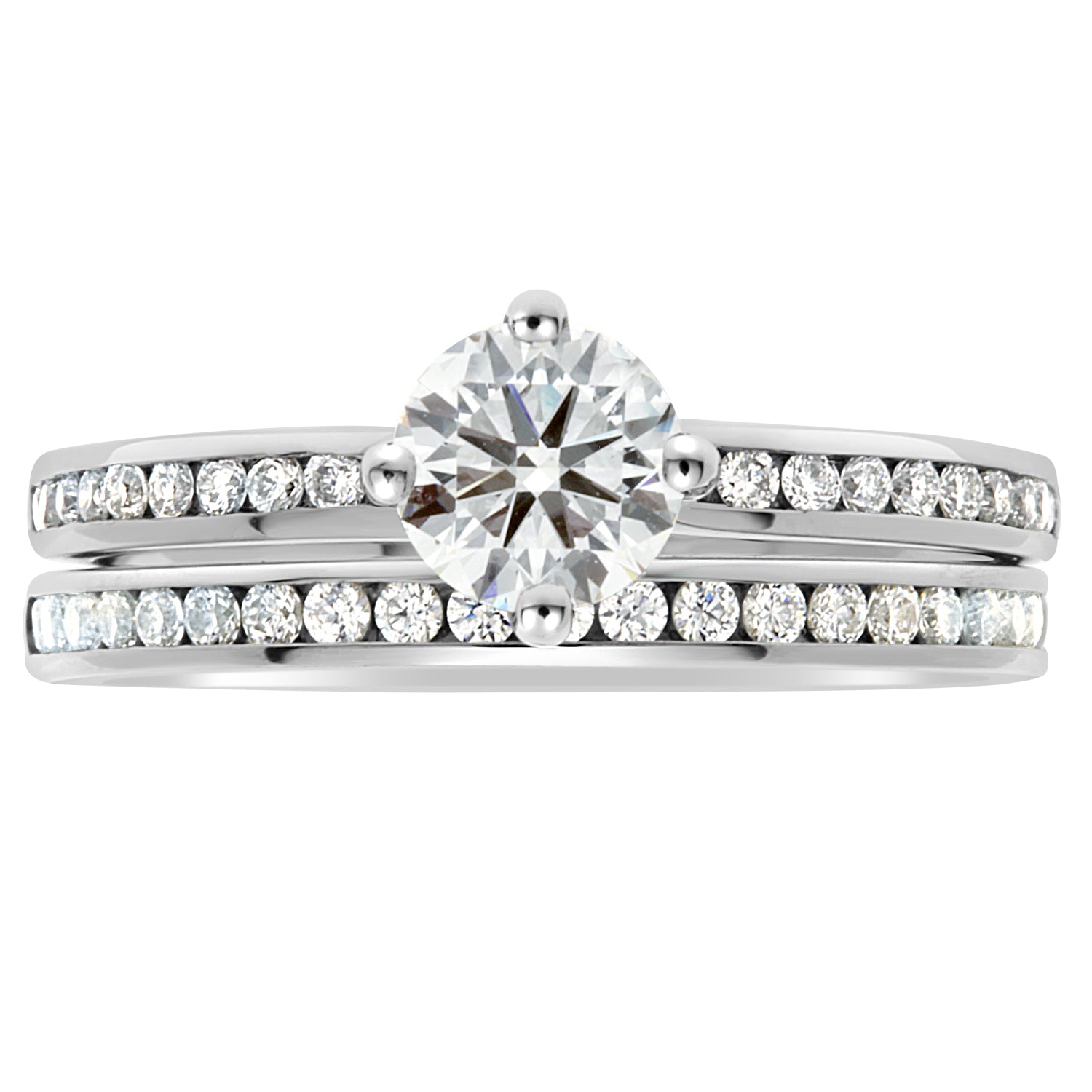 Compass-Set Solitaire Diamond Engagement Ring with Platinum Channel Set Band - ‘Chloe DS’