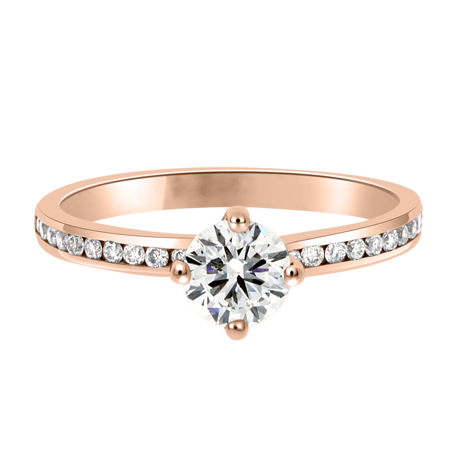 Compass-Set Solitaire Diamond Engagement Ring with Rose Gold Channel Set Band - ‘Chloe DS’