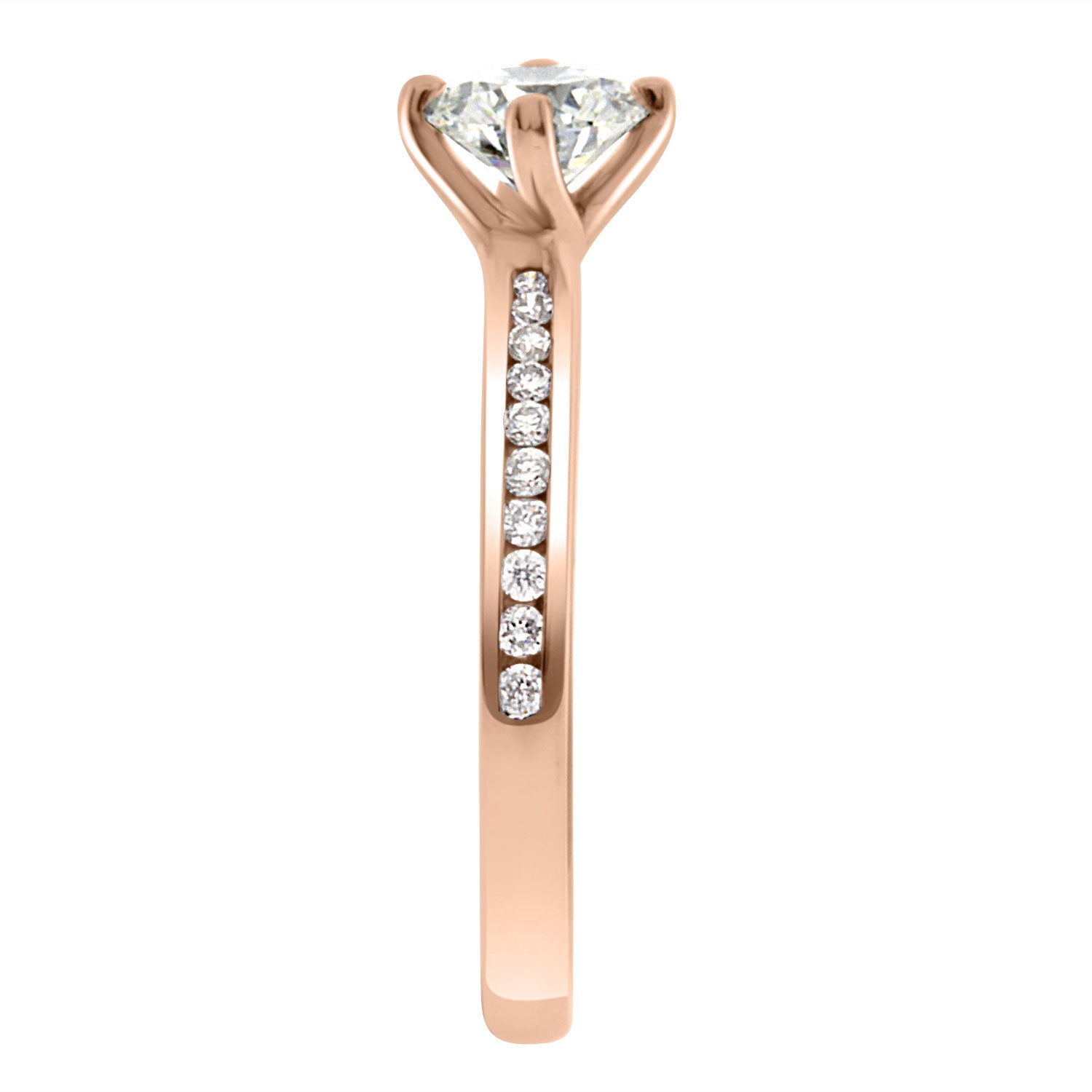 Compass-Set Solitaire Diamond Engagement Ring with Rose Gold Channel Set Band - ‘Chloe DS’