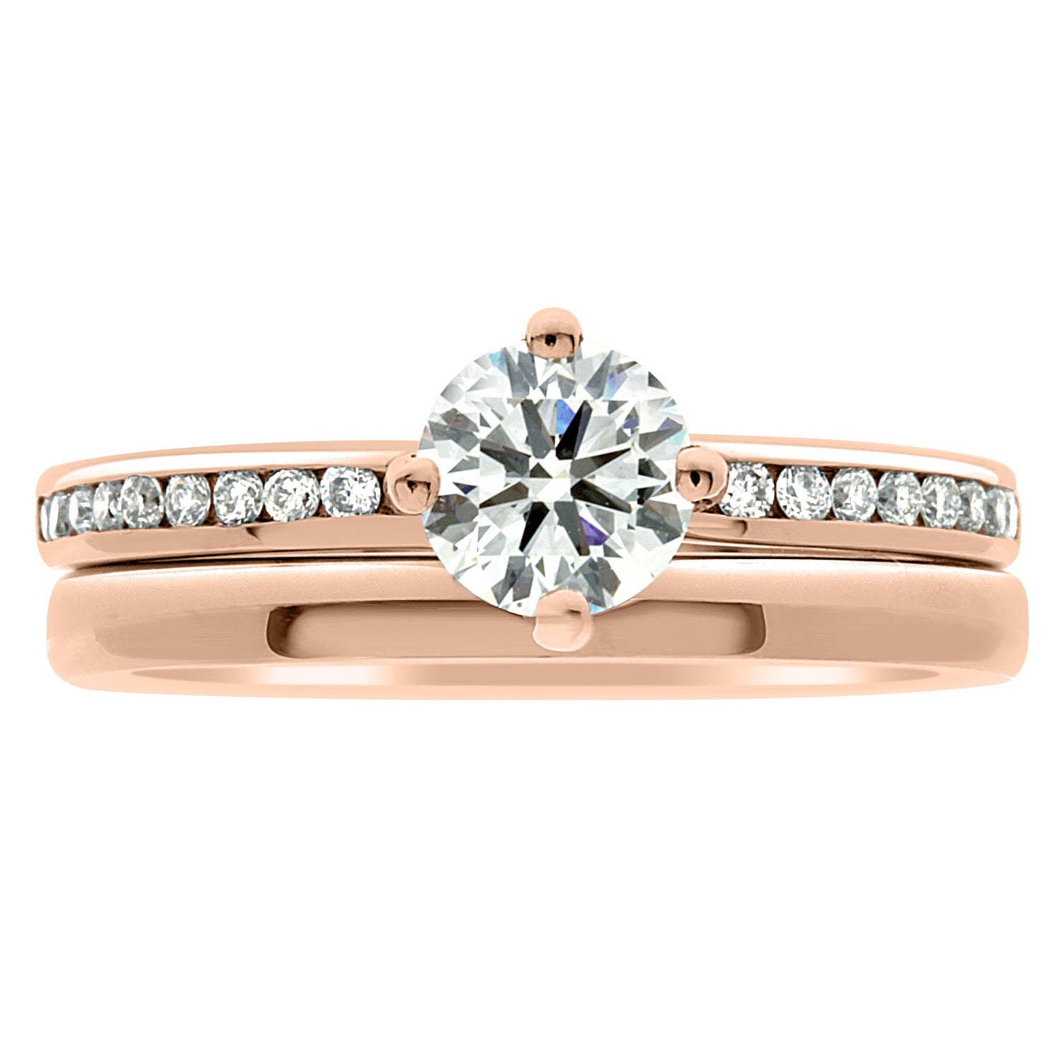 Compass-Set Solitaire Diamond Engagement Ring with Rose Gold Channel Set Band - ‘Chloe DS’