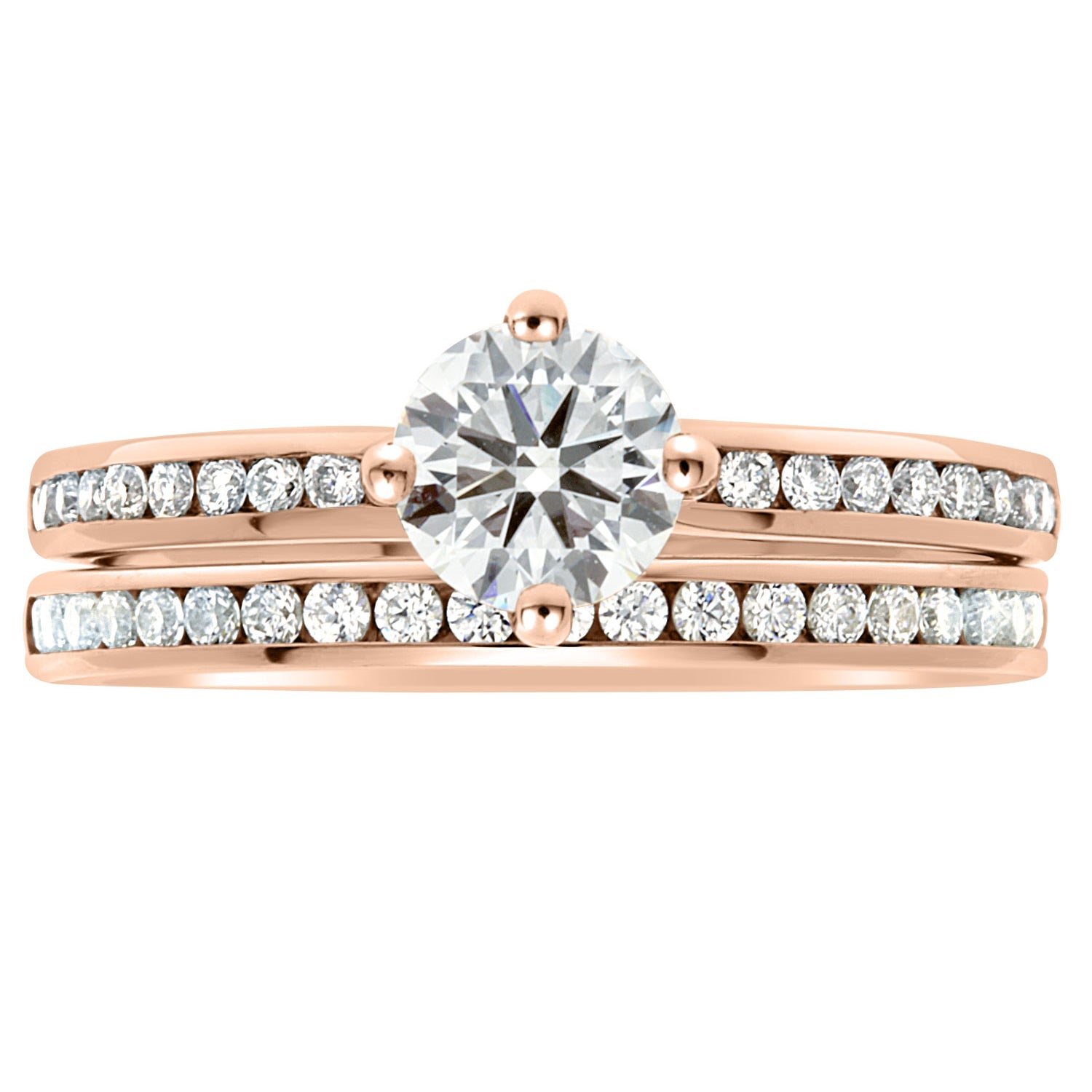 Compass-Set Solitaire Diamond Engagement Ring with Rose Gold Channel Set Band - ‘Chloe DS’