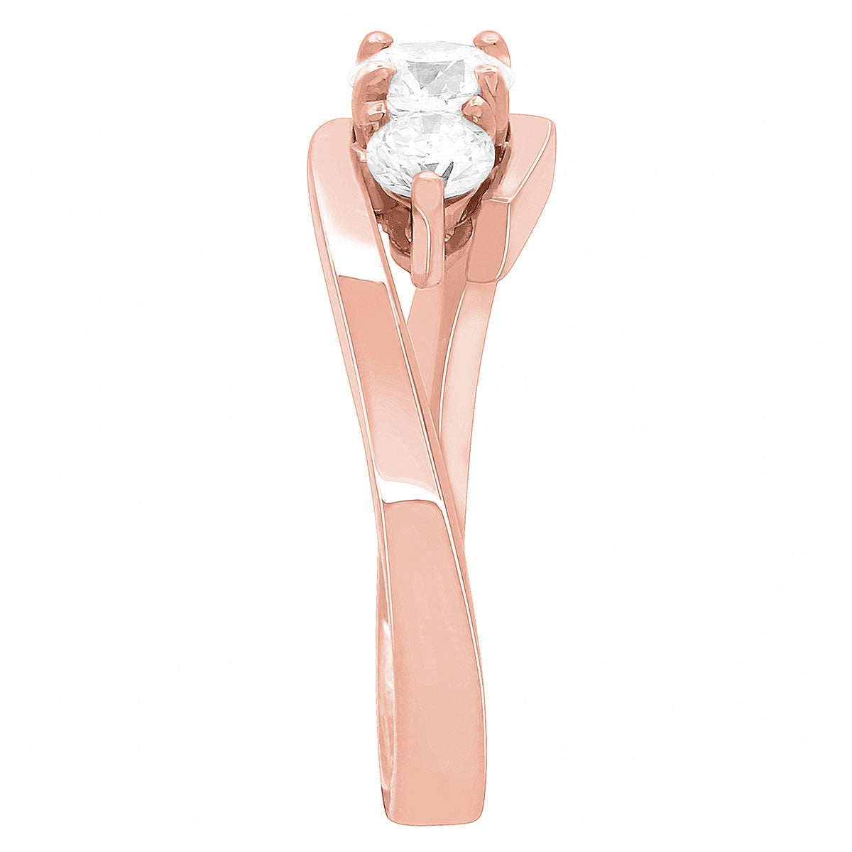 Round Cut Diamond Engagement Ring with Rose Gold Contemporary Style Shank - ‘Carla’