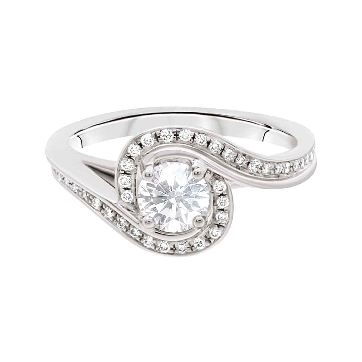 Round Cut Diamond with Halo Engagement Ring White Gold Contemporary Style Shank - ‘Heidi’