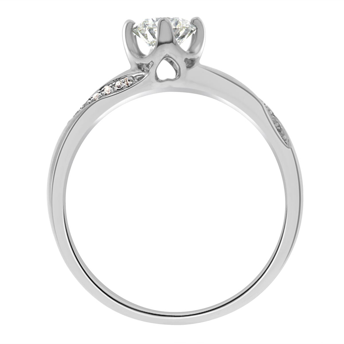 Crossover Band Engagement Ring made from white gold standing vertical
