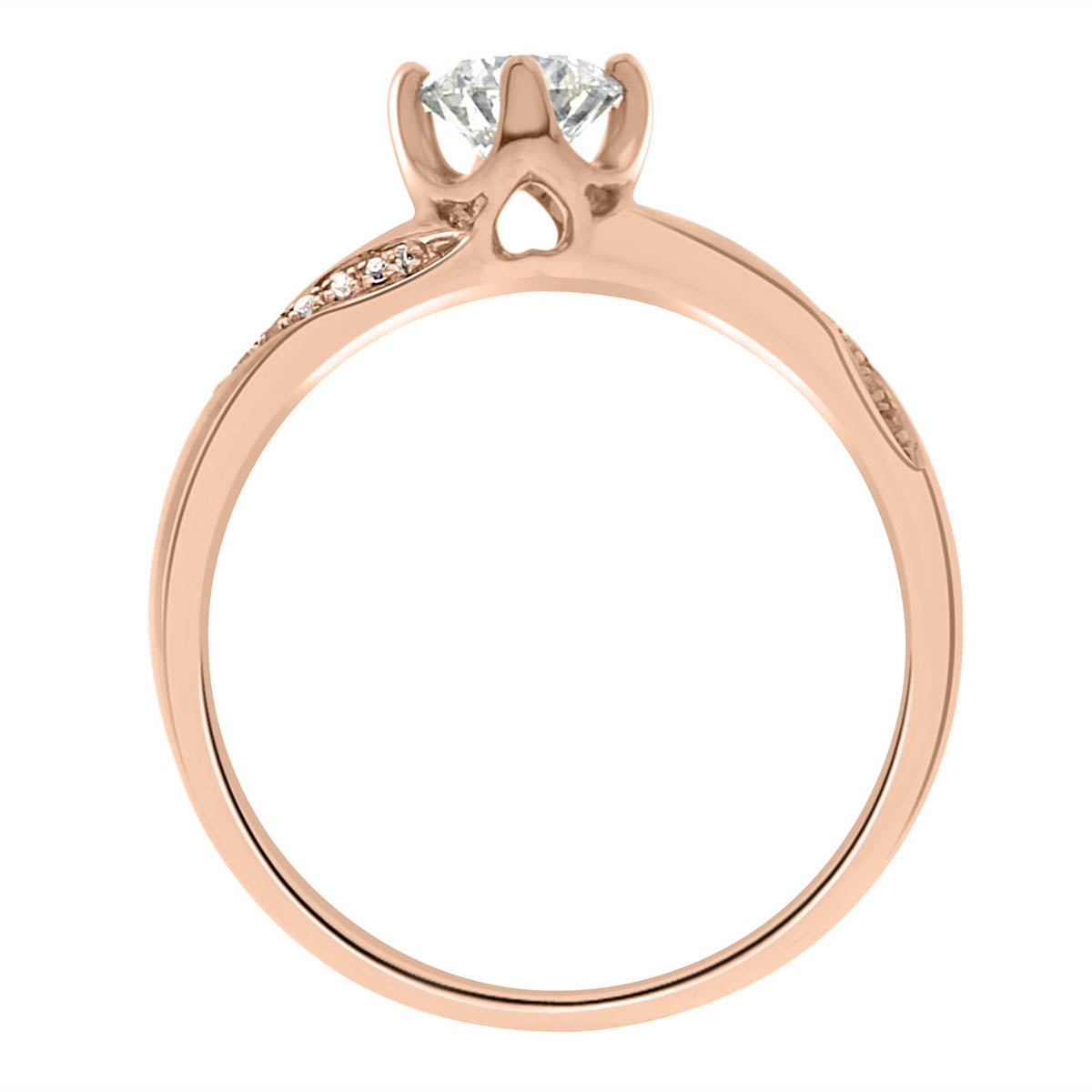 Crossover Band Engagement Ring made from rose gold standing vertically