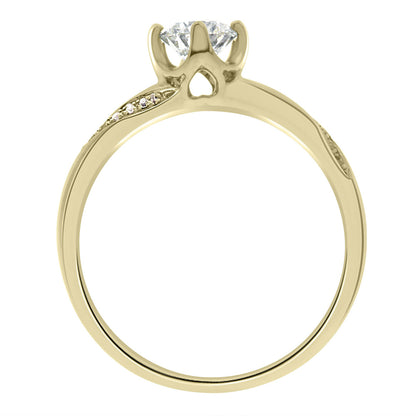 Crossover Band Engagement Ring made from yellow gold pictured standing vertical