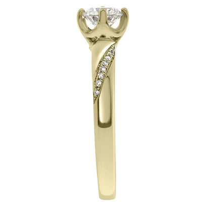 Crossover Band Engagement Ring made from yellow gold in an end view standing vertically