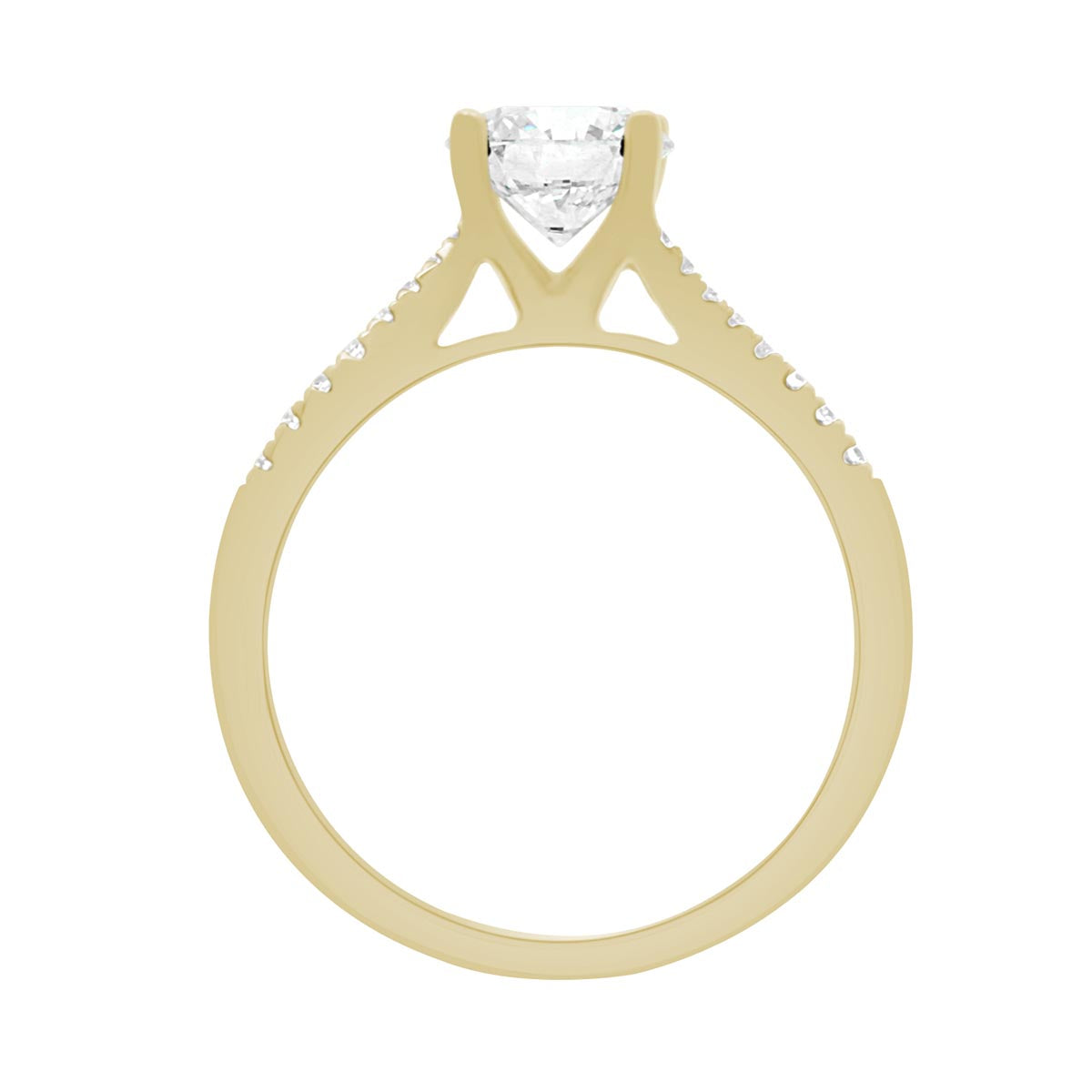 Crossover Solitaire Ring made from 18kt yellow gold pictured standing upright