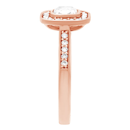 Cushion Cut Bezel Diamond Ring in rose gold from end view